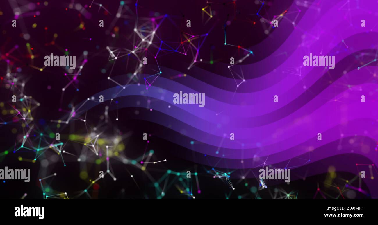 Image of constellations over black background with violet waves Stock Photo