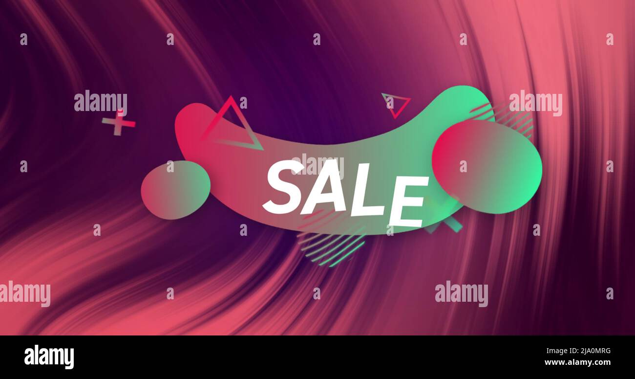 Image of sale and shapes on pink background with lines Stock Photo