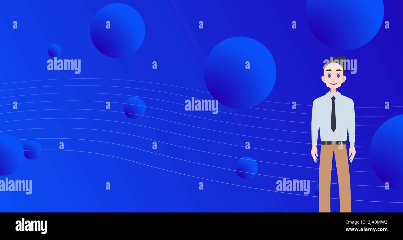 Image of man icon over circles on blue background Stock Photo
