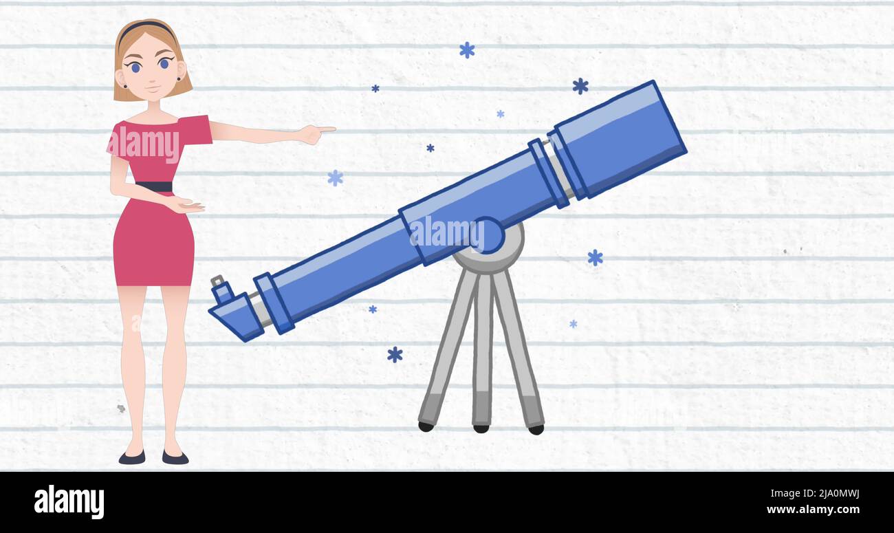 Image of woman talking over telescope icon Stock Photo