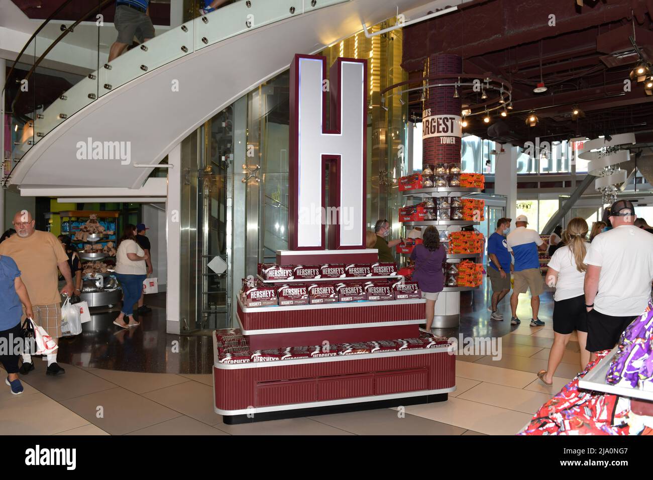 Nevada USA 09-04-21 A large letter H on a shelf is the symbol of the HERSHEY'S CHOCOLATE WORLD store located in the New York- New York Las Vegas hotel Stock Photo