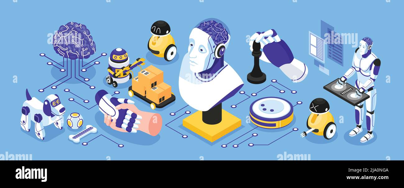 Artificial intelligence narrow isometric concept with industrial and ...