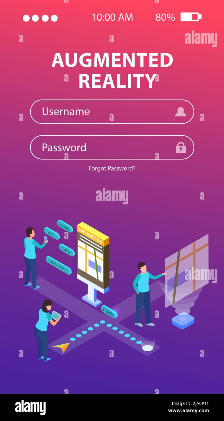 Isometric background with smartphone login page and augmented reality ...
