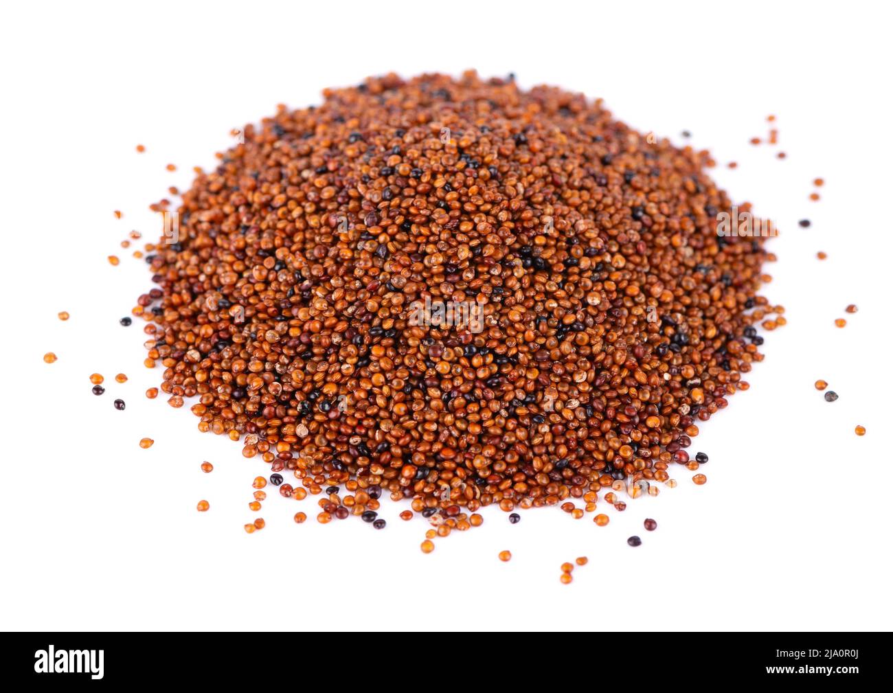 Canihua grains isolated on white background. Pile of qaniwa, qanawa, qanawi or kaniwa seeds. Dry grains of chenopodium pallidicaule Stock Photo