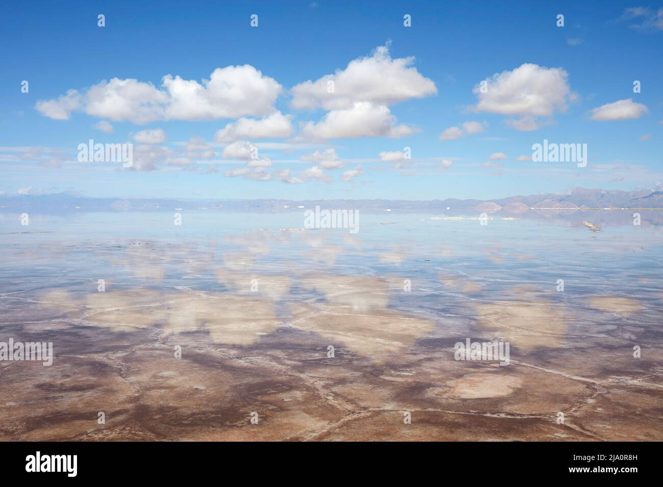 The landscape of the 'Salinas Grandes' salt flat at 3450 mt of altitude, during the rainy season, Jujuy province, Argentina. Stock Photo