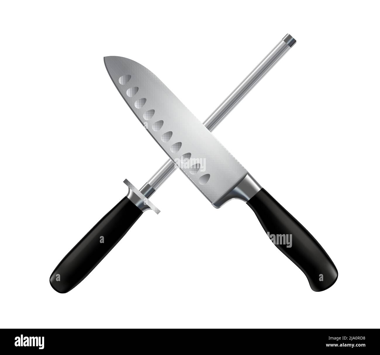 Butcher knife and sharpening chef steel stainless with black handles