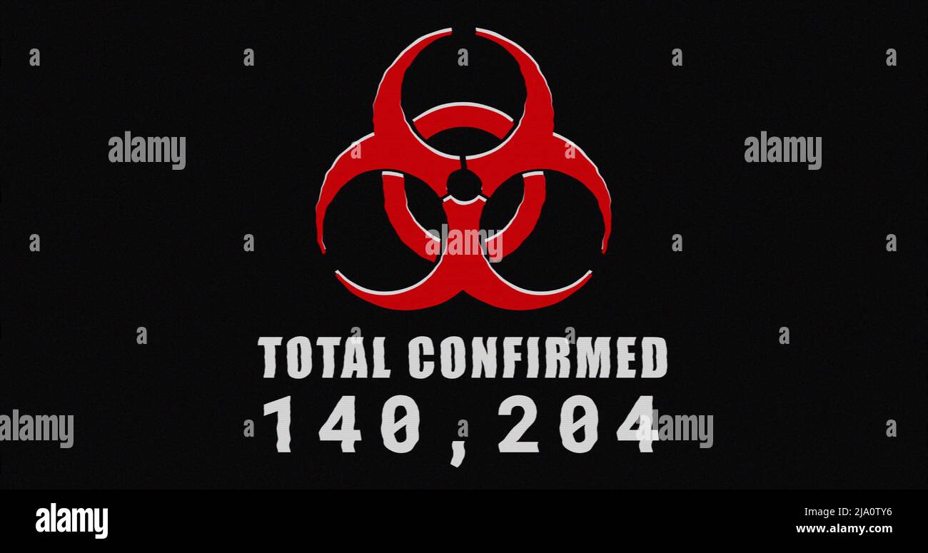 Image of a red health hazard sign with a word Total Confirmed on black background. Stock Photo