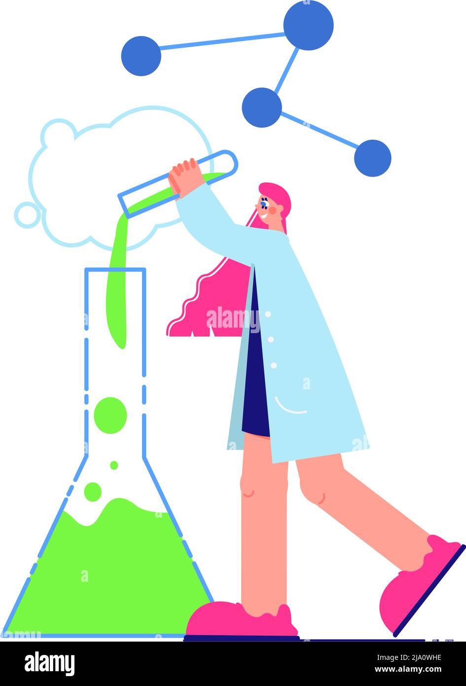 Science laboratory composition with character of scientist pouring liquid into flask vector illustration Stock Vector