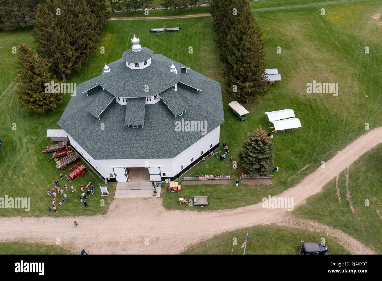 Gagetown, Michigan - The Thumb Octagon Barn in Michigan's Thumb region. The rare eight-sided barn was built in 1923. It is now an agricultural museum. Stock Photo