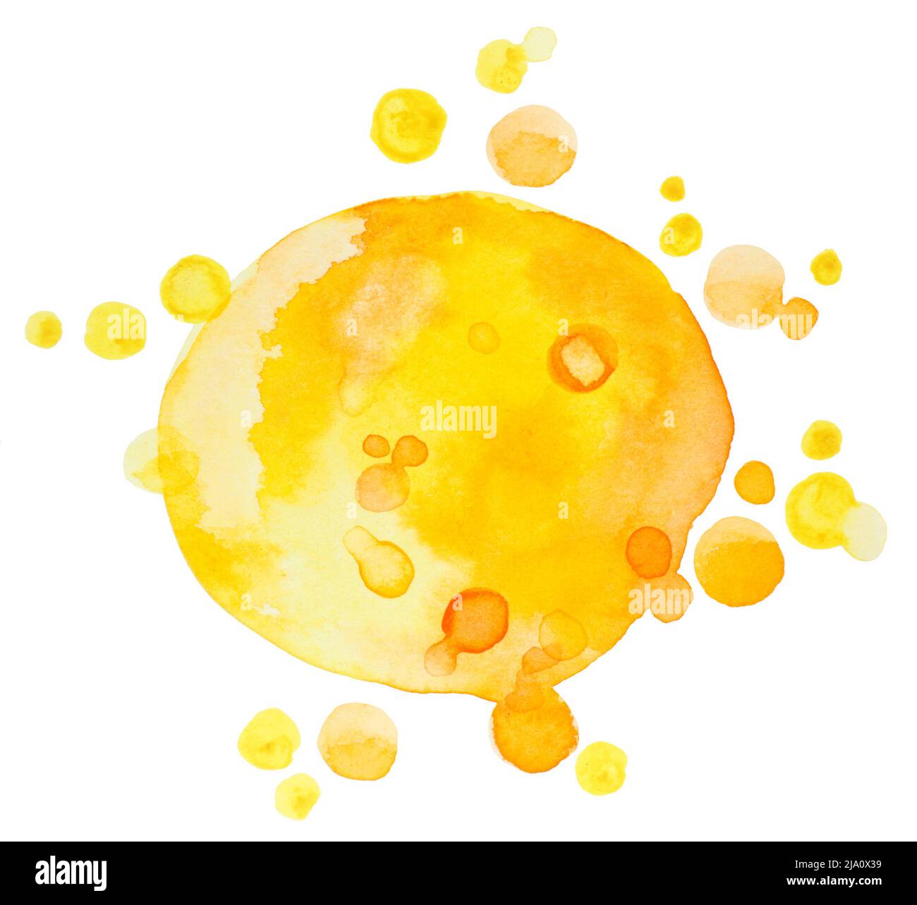 Yellow and orange drops watercolor splash. Round artwork texture Stock ...