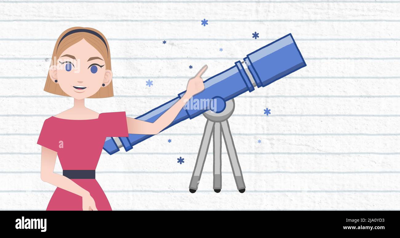Image of woman talking over telescope icon Stock Photo