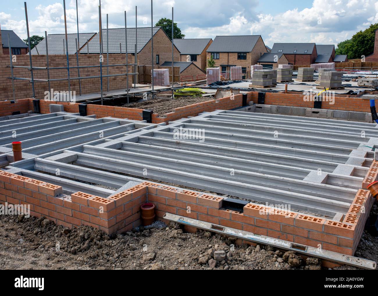 Beam and block ground floor system being installed during construction of new residential house