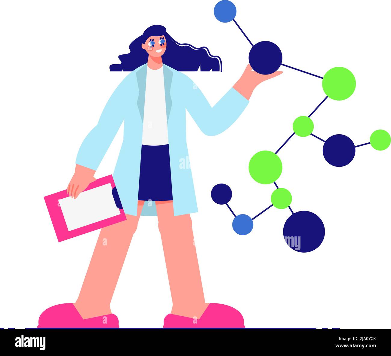 Science laboratory composition with female character of scientist with molecules vector illustration Stock Vector