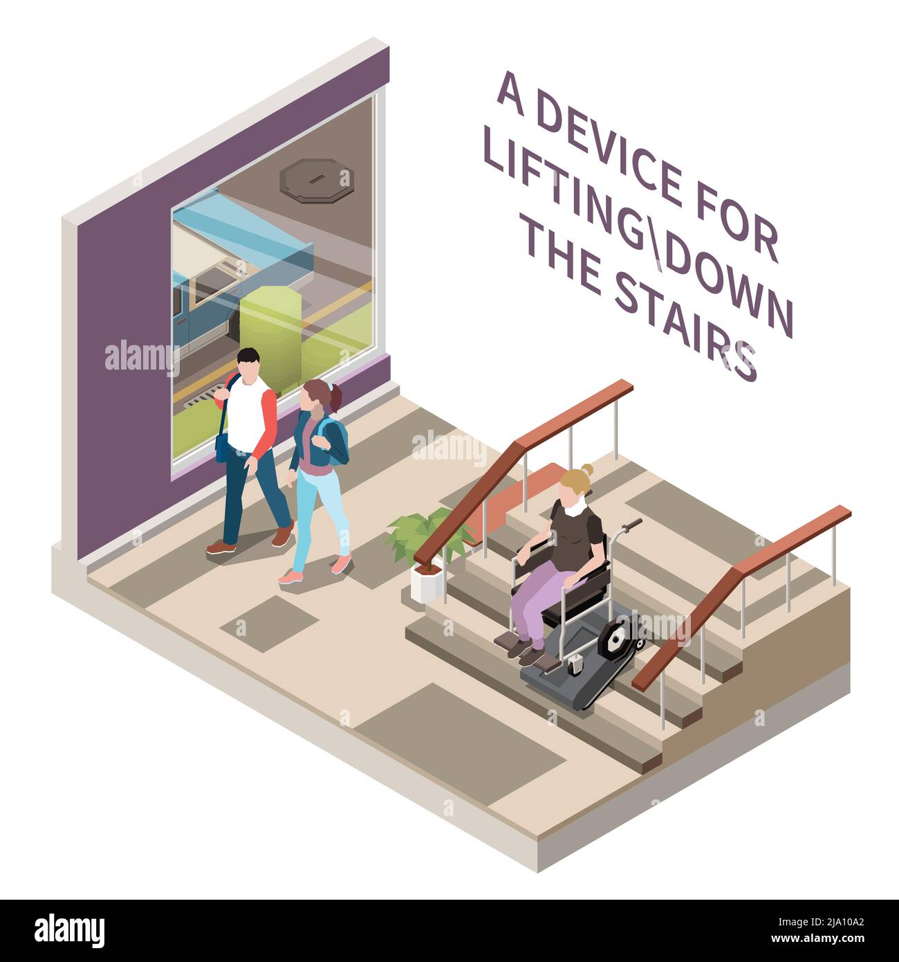 Wheelchair down stairs Stock Vector Images Alamy