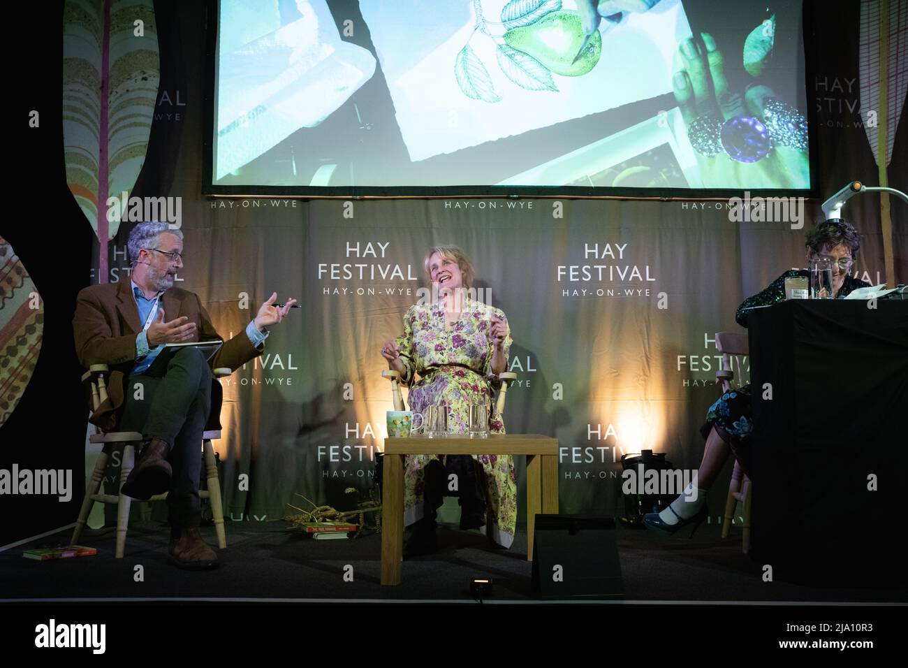 Hay-on-Wye, Wales, UK. 26th May, 2022. Adele Nozedar and Lizzie Harper talk to Andy Fryers at Hay Festival 2022, Wales. Credit: Sam Hardwick/Alamy. Stock Photo
