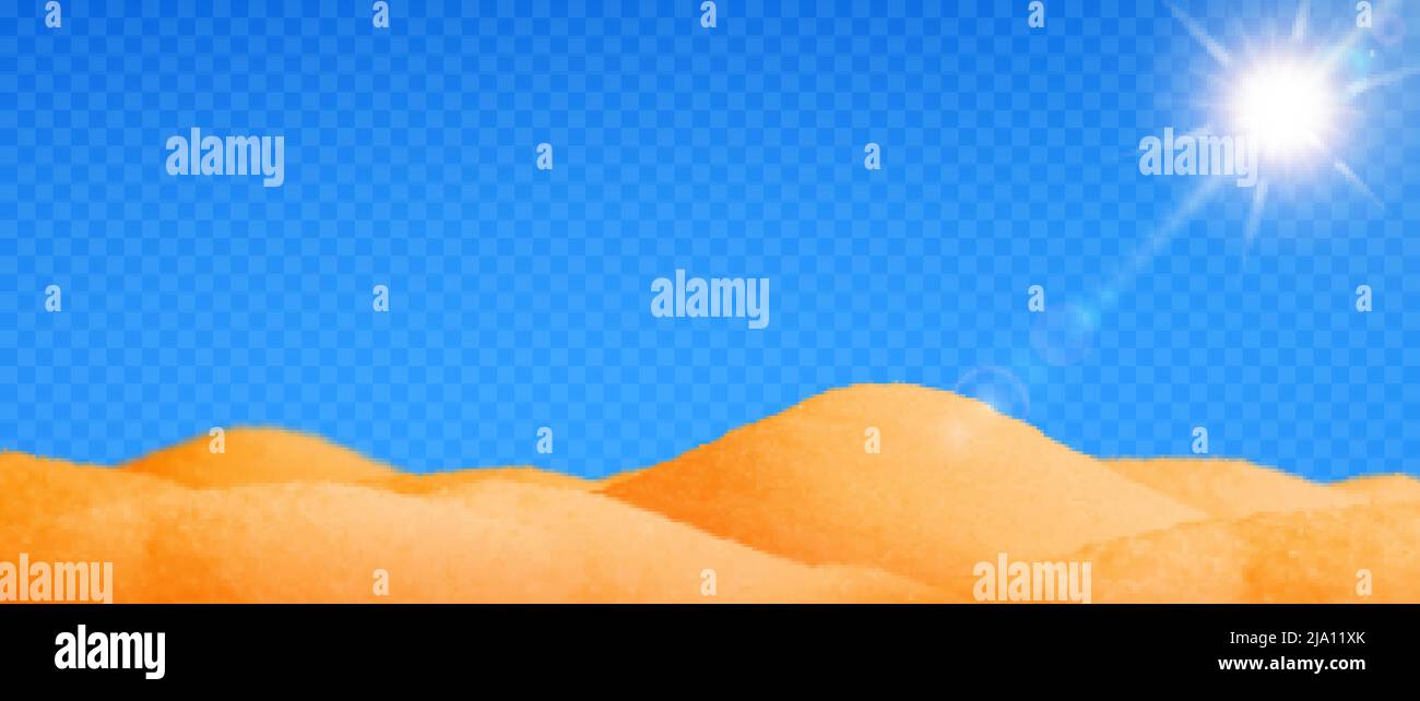 Desert realistic landscape background with sand and sun transparent vector illustration Stock Vector