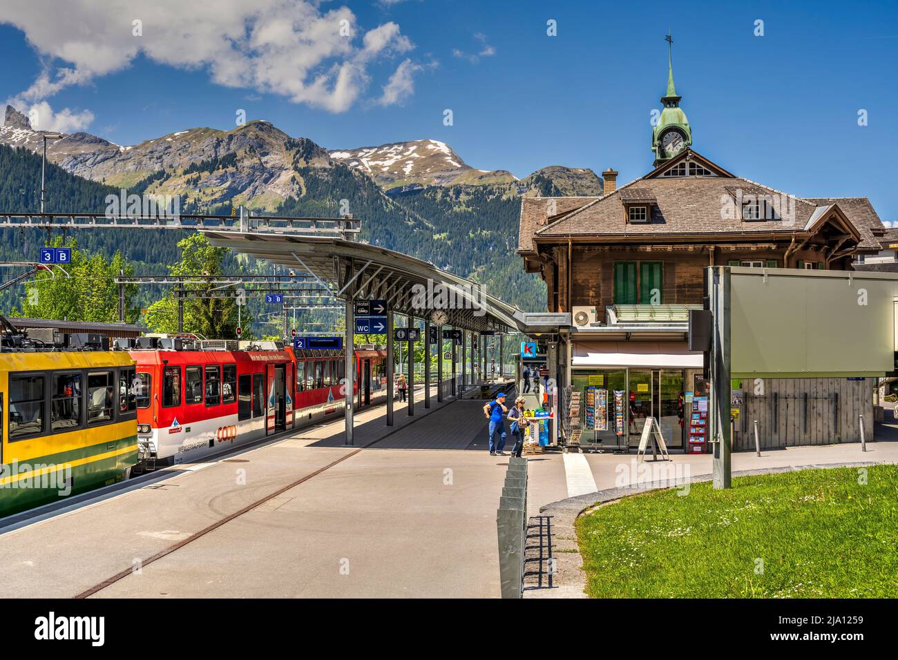 Train station, Wengen, Canton of Bern, Switzerland Stock Photo