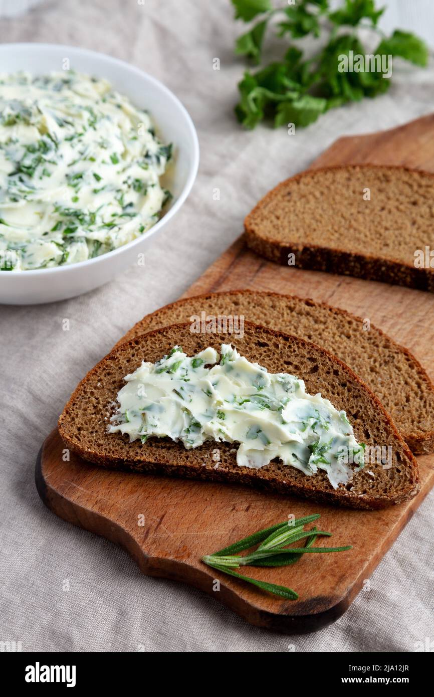 Homemade Herb Butter with Rosemary and Parsley, side view Stock Photo