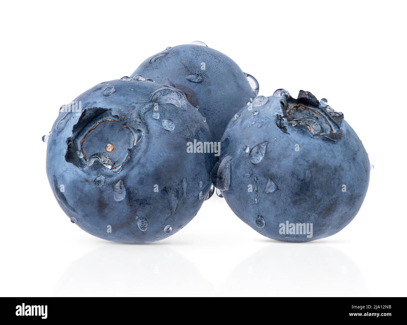 Macro shot of fresh blueberries isolated on white background with clipping path. Stock Photo