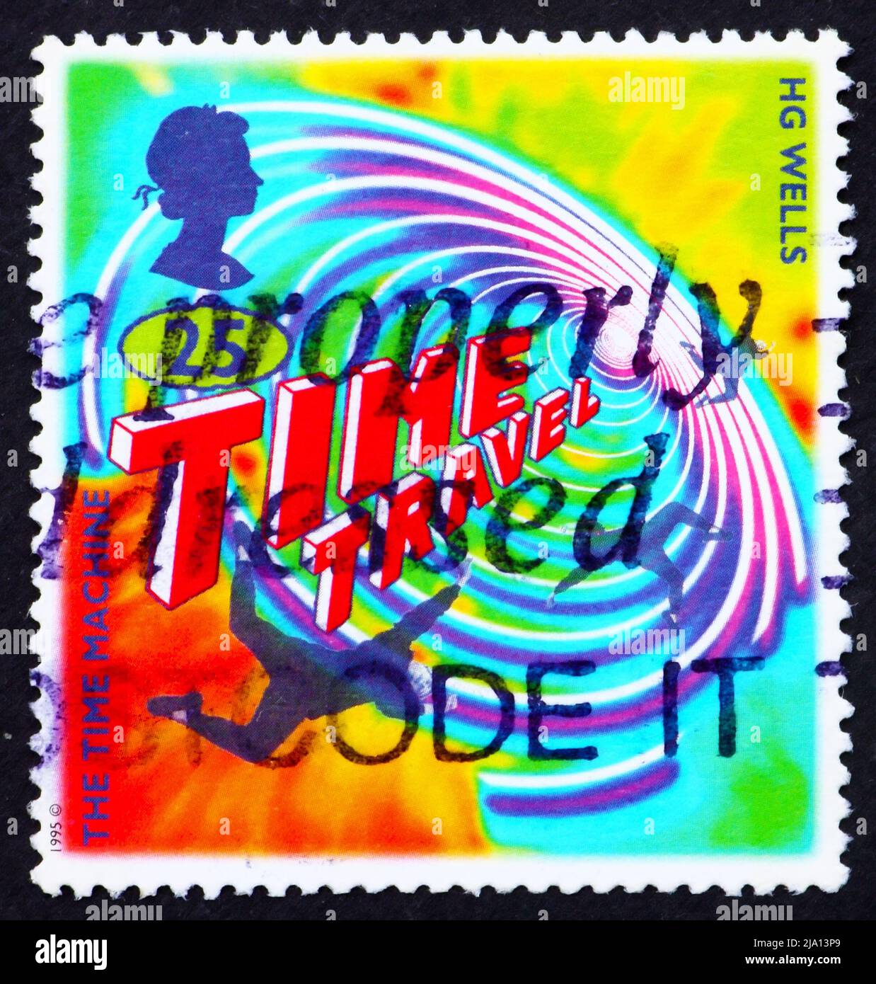 GREAT BRITAIN - CIRCA 1995: a stamp printed in the Great Britain shows Illustration for Time Machine by H. G. Wells, Science Fiction Writer, circa 199 Stock Photo