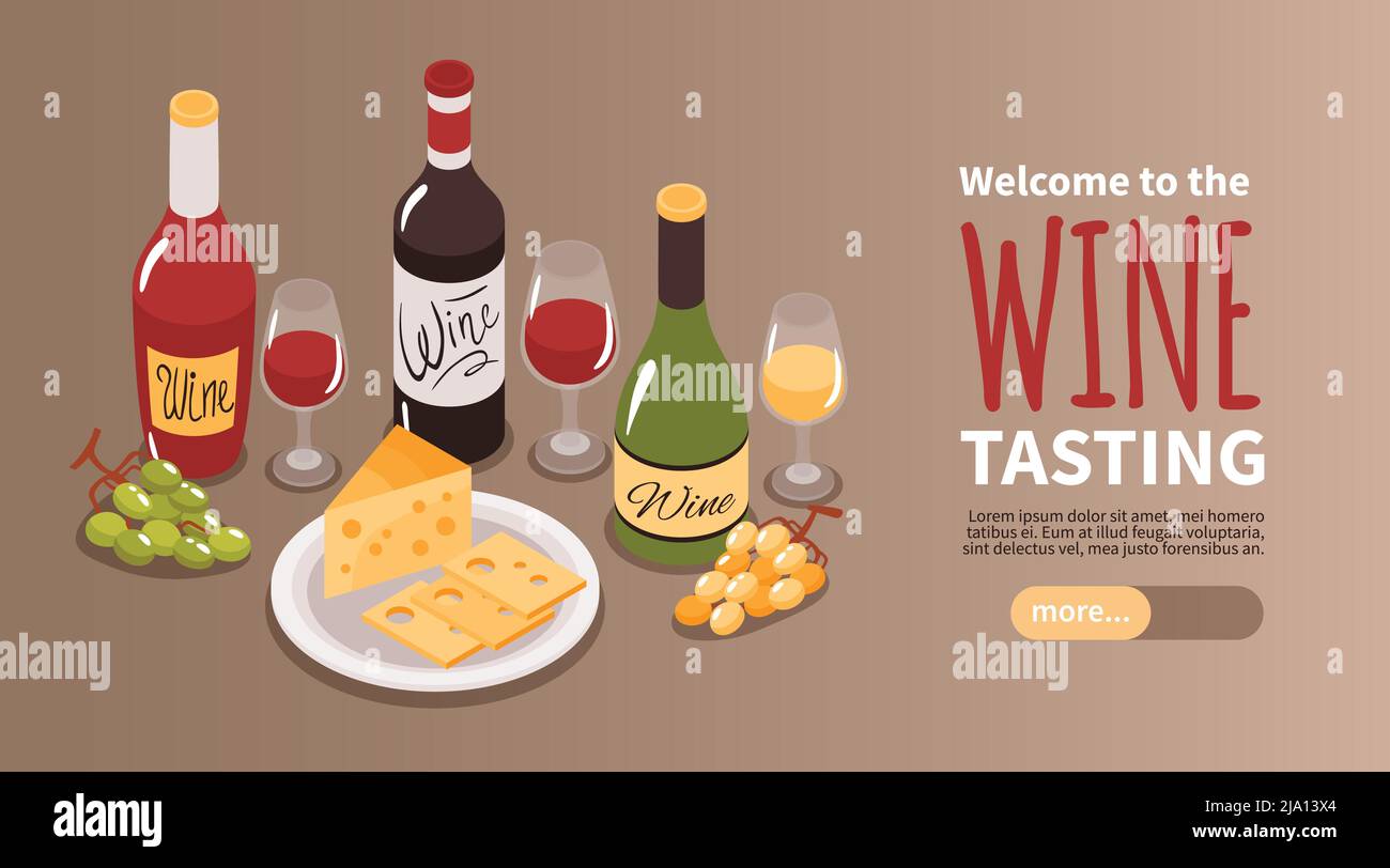 Wine tasting winery tours isometric horizontal web banner with white ...