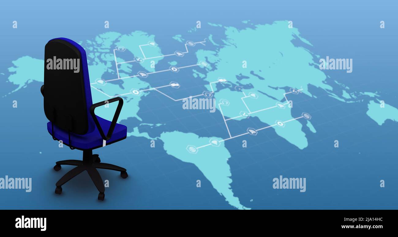 Image of office chair over world map Stock Photo
