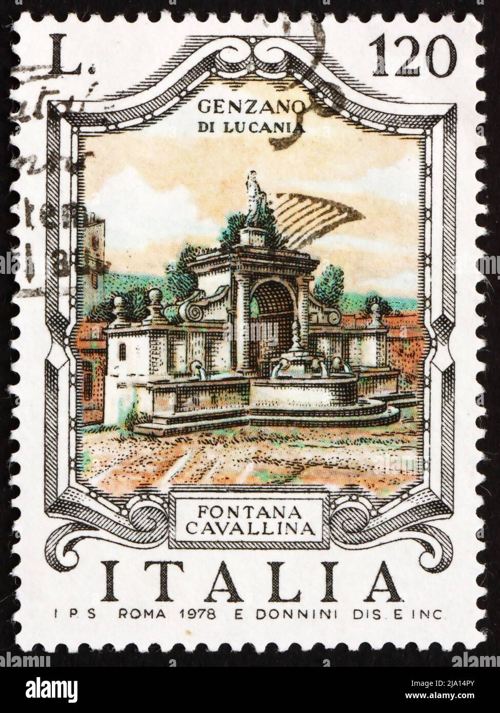 ITALY - CIRCA 1978: a stamp printed in the Italy shows Cavallina Fountain, Genzano di Lucania, circa 1978 Stock Photo