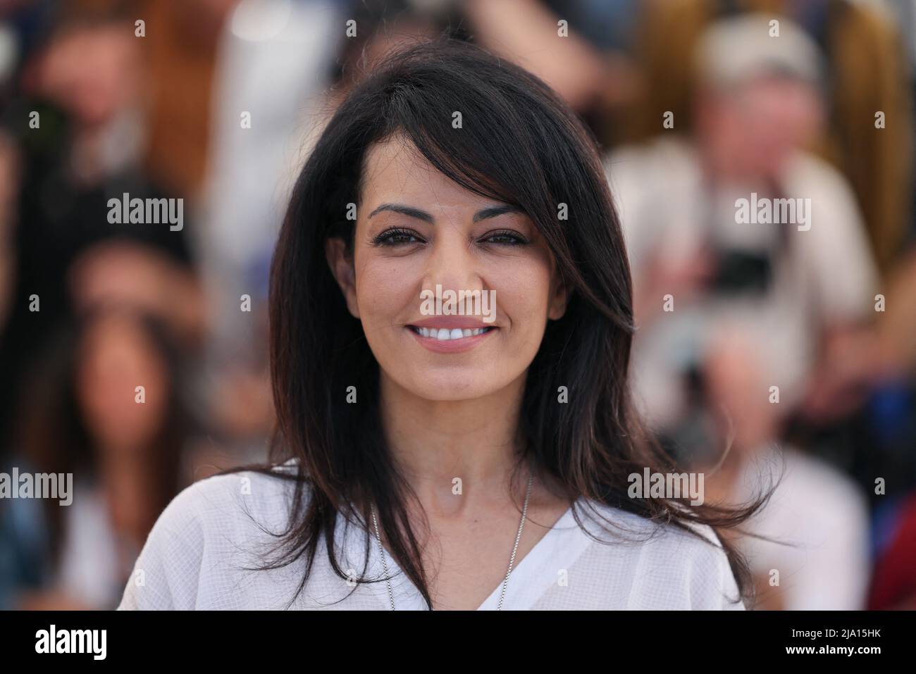 Cannes, France. May 26, 2022, Maryam Touzani attends the photocall for "Le  Bleu Du Caftan (The Blue Caftan)" during the 75th annual Cannes film  festival at Palais des Festivals on May 26,