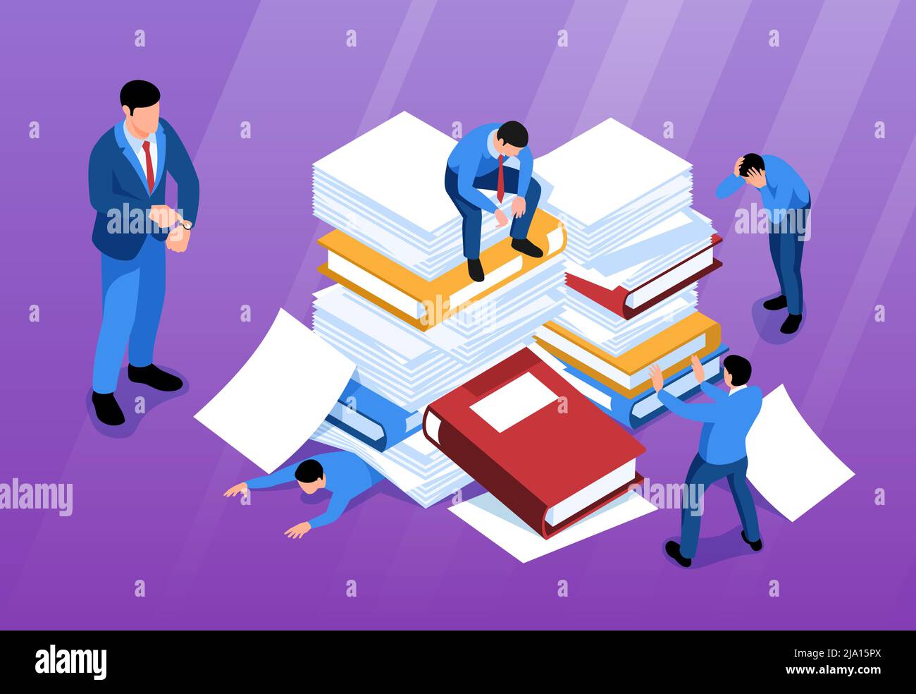 Isometric office work horizontal composition with human