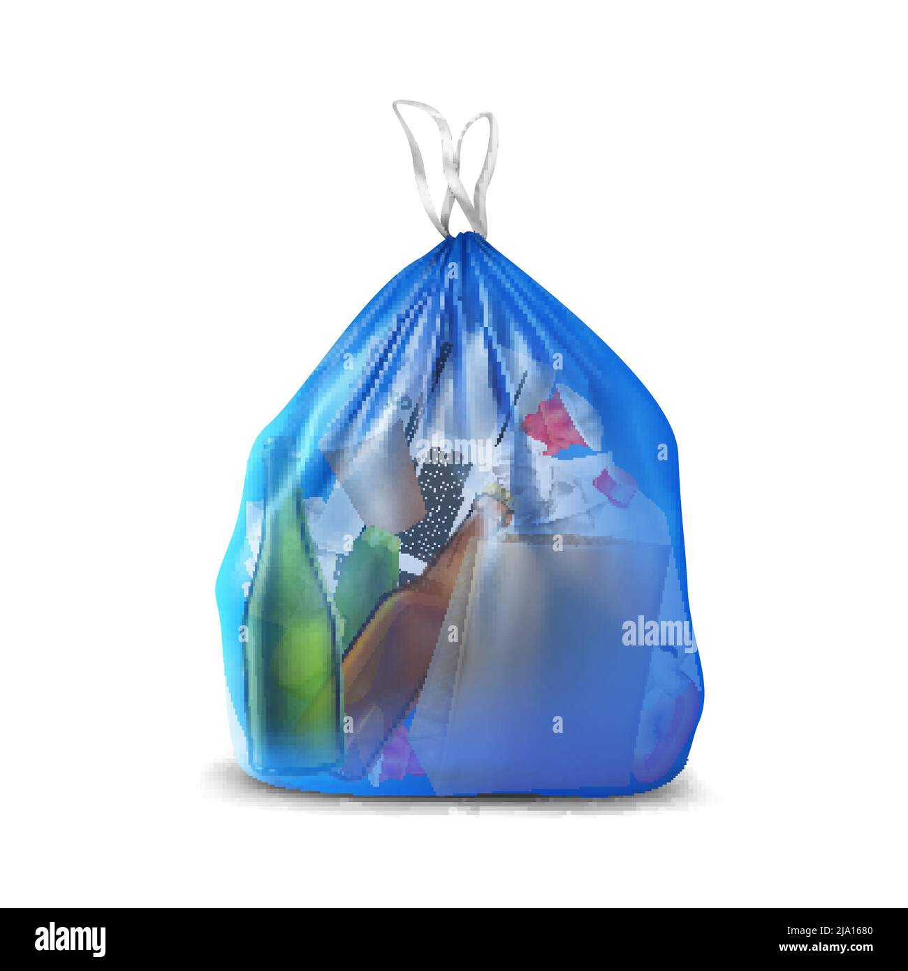 Transparent plastic bag with trash realistic composition of translucent