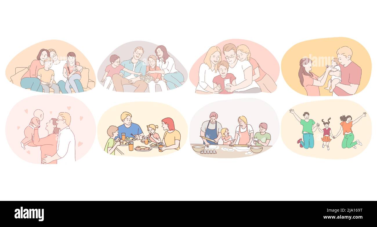 Happy family, parenthood, enjoying time with children concept. Young ...