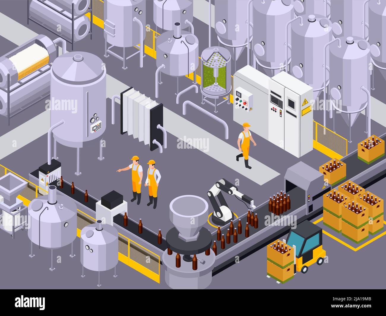 Brewery beer production isometric composition with view of factory ...
