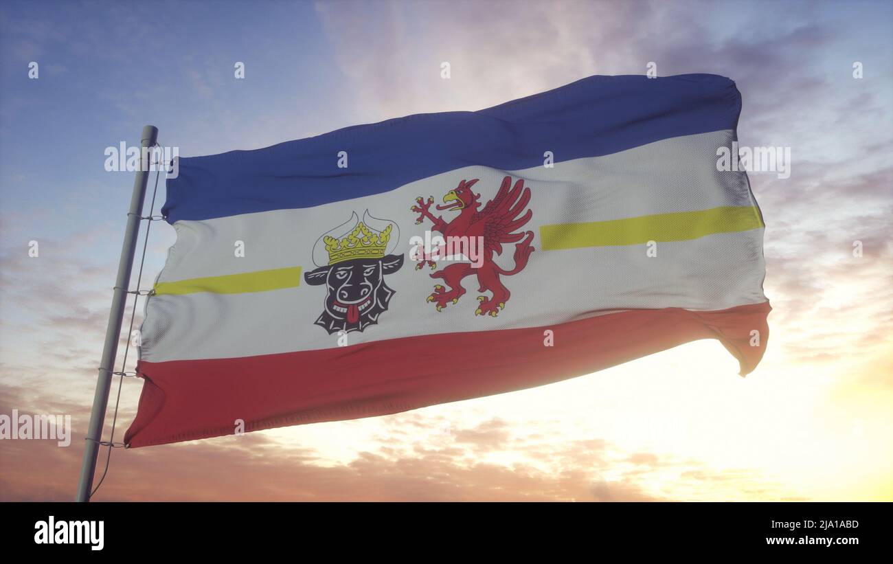 Mecklenburg-Western Pomerania Flag - 90 X 150 Cm, Polyester With Brass Grommets