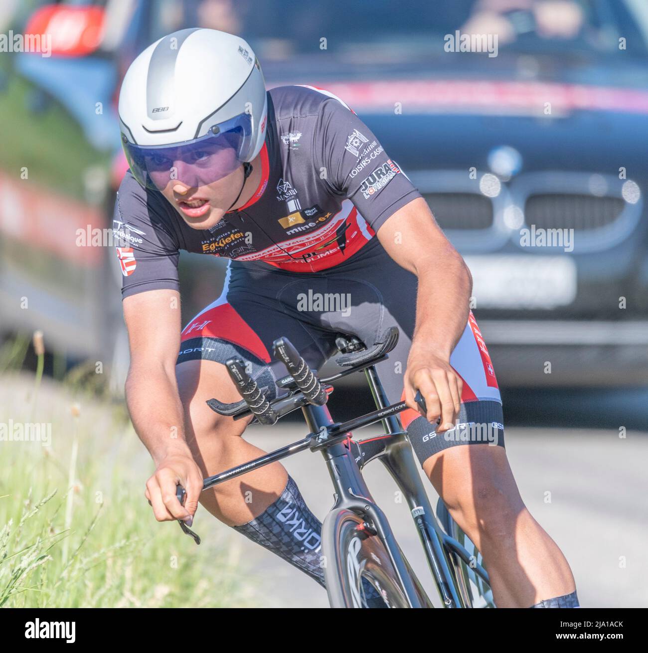 Puidoux Switzerland. 26th May, 2022: Victor Benareau of France is in action during Prologue of the M19 2022 'Tour du Pays de Vaud'. Prologue of the U19 cycling 'Tour du Pays de Vaud' took place in the village of Puidoux and in the heart of Lavaux. Credit Eric Dubost/Alamy Live News. Stock Photo
