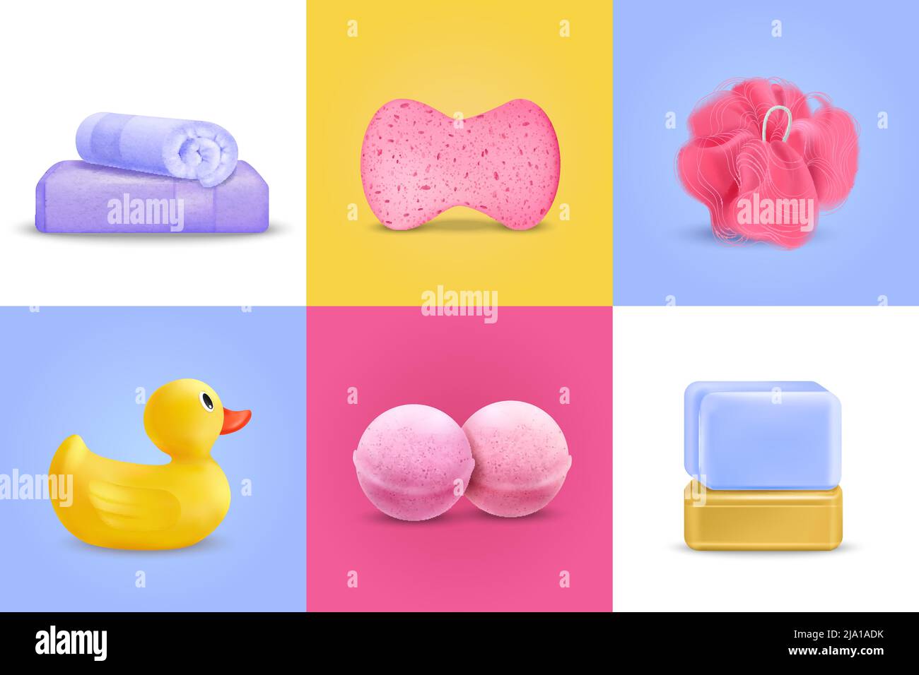 Bath wash design concept set with duckling and soap realistic isolated vector illustration Stock Vector