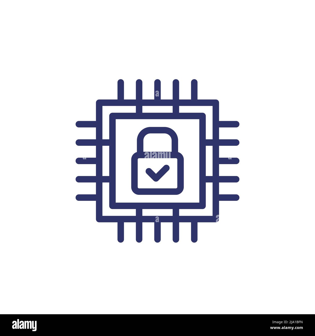 Hardware encryption line icon with chipset Stock Vector