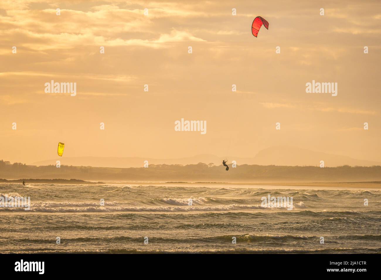 kite surfing at Rhosneigr, Anglesey, Wales Stock Photo