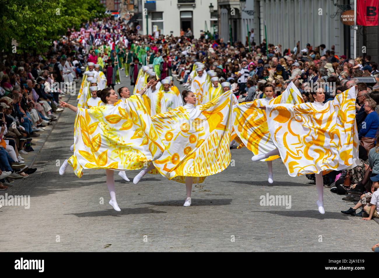 Illustration picture shows dancers during the Holy Blood Procession (Heilige Bloedprocessie - Procession Saint-Sang) event, on Thursday 26 May 2022 in Stock Photo