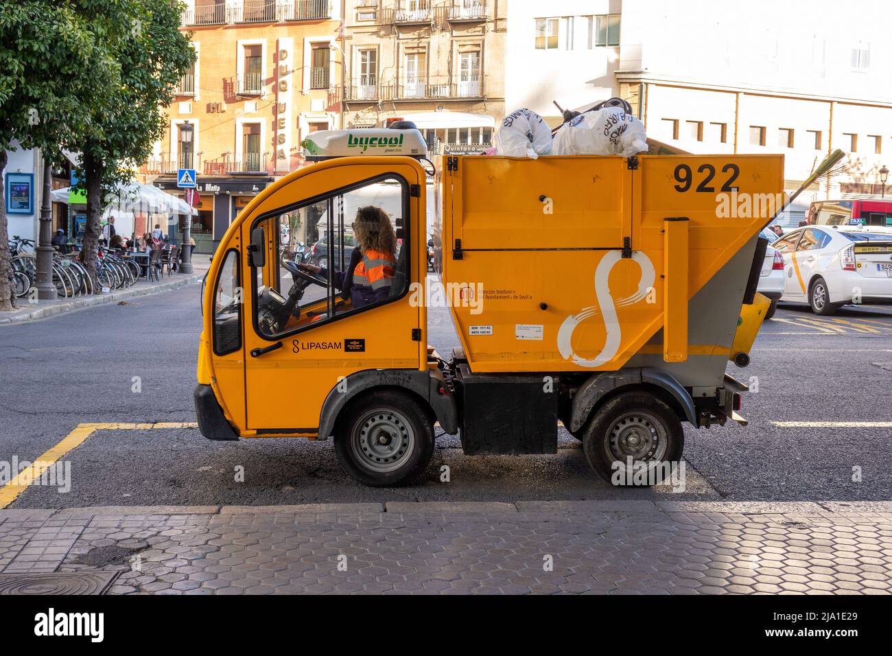Cit-E-Fox Small Electric Garbage Bin Truck From Seville Municipal Cleaning Company Of Lipasam Seville Spain Stock Photo