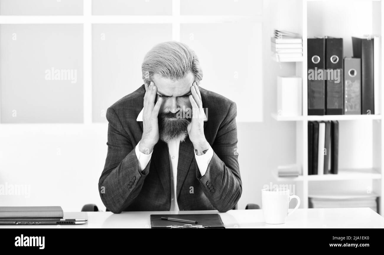 hard working day. employee during working day in office. working from home during a virus