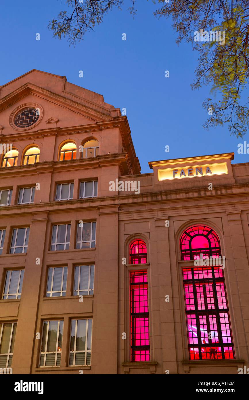 The 'Faena Art Center' exterior facade at twilight, Puerto Madero, Buenos Aires, Argentina. Stock Photo