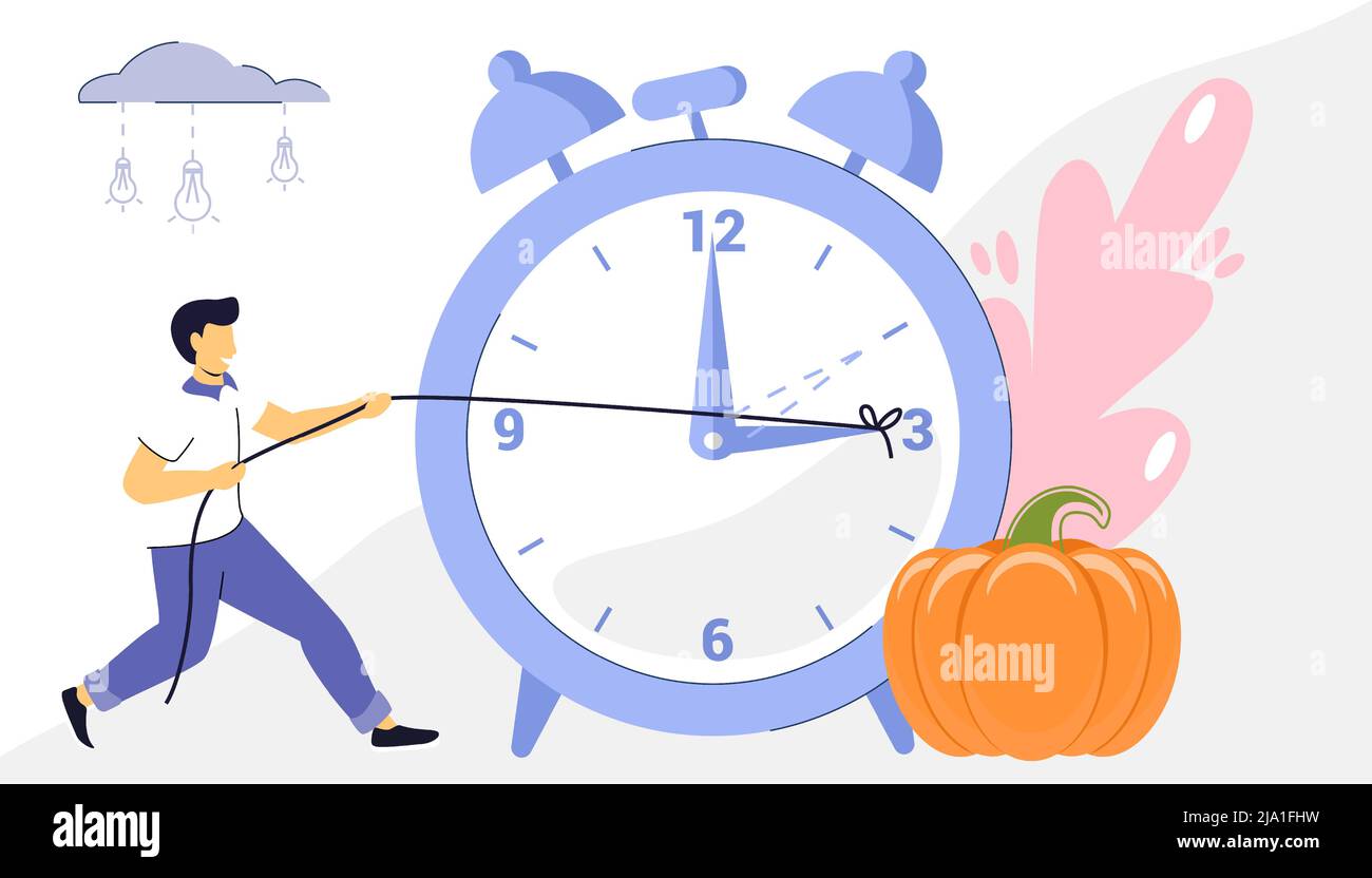 Fall Back with graphic alarm and schedule to set the clock back one