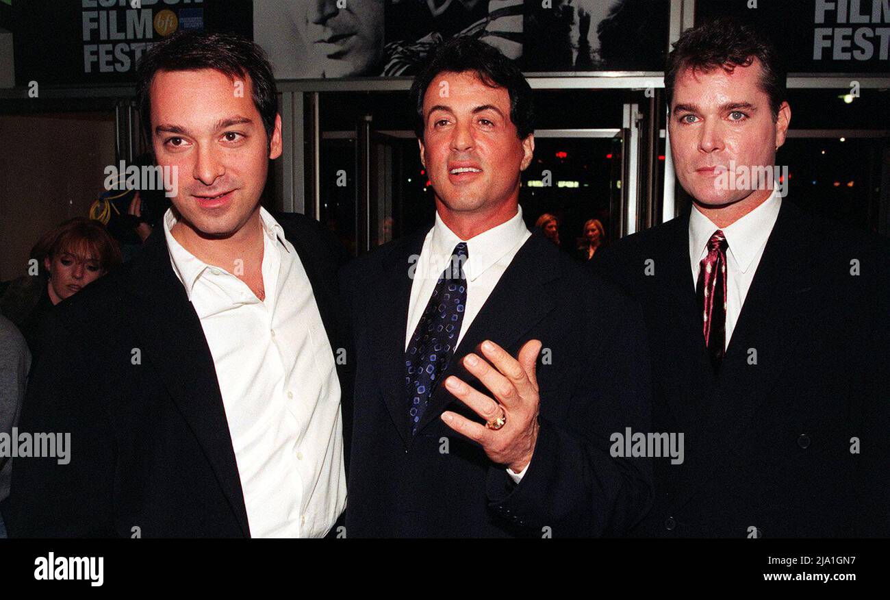 File photo dated 09/11/97 of (left-right) Cop Land director James Mangold, with screen stars Sylvester Stallone and Ray Liotta at the Gala Screening at the Odeon, Leicester Square, London as the Mr Liotta has died at the age of 67. Issue date: Thursday May 26, 2022. Stock Photo