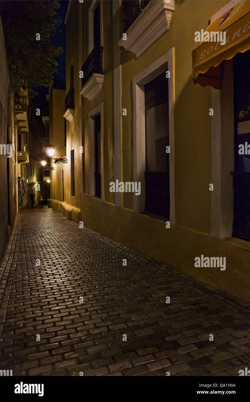 Narrow street dusk Old San Juan Puerto Rico 2 V Stock Photo - Alamy