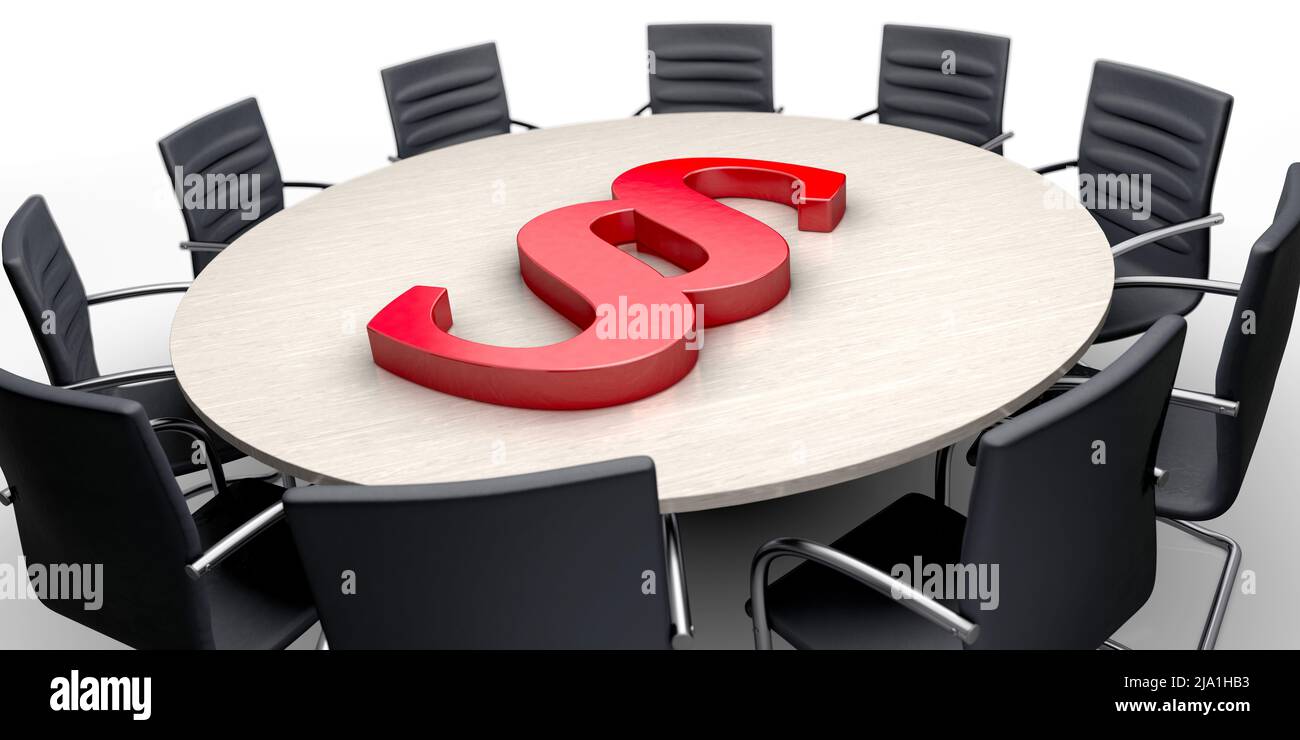 Legal request, Conference table chairs and paragraph symbol Stock Photo