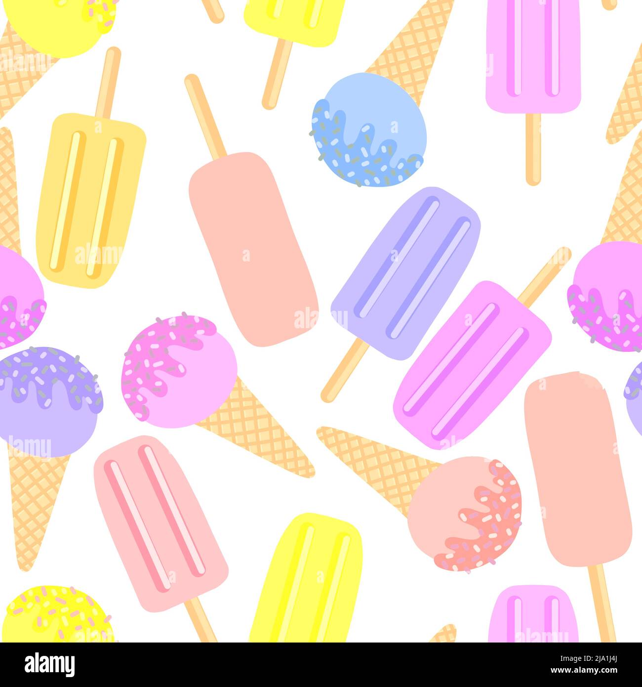 Summer seamless cartoon ice cream pattern for fabrics and textiles and ...