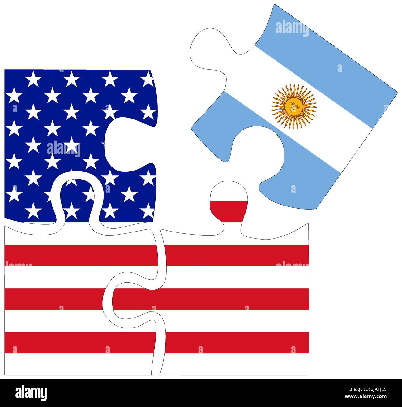 USA - Argentina : puzzle shapes with flags, symbol of agreement or friendship Stock Photo