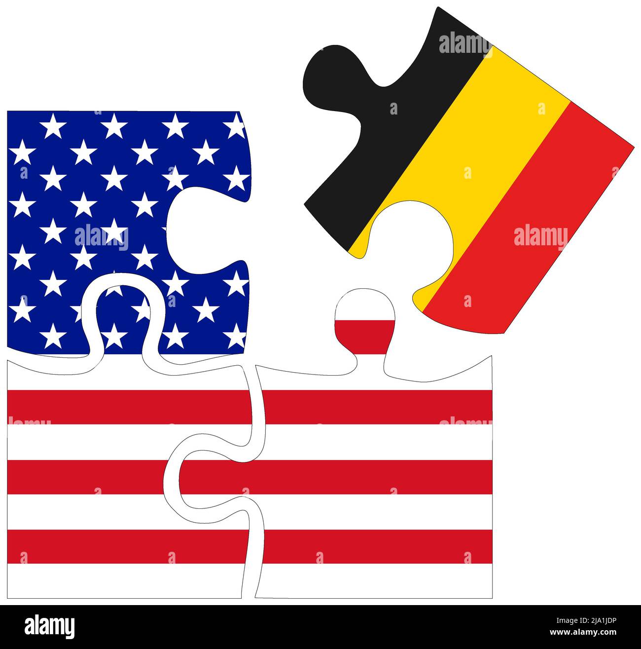 USA - Belgium : puzzle shapes with flags, symbol of agreement or friendship Stock Photo