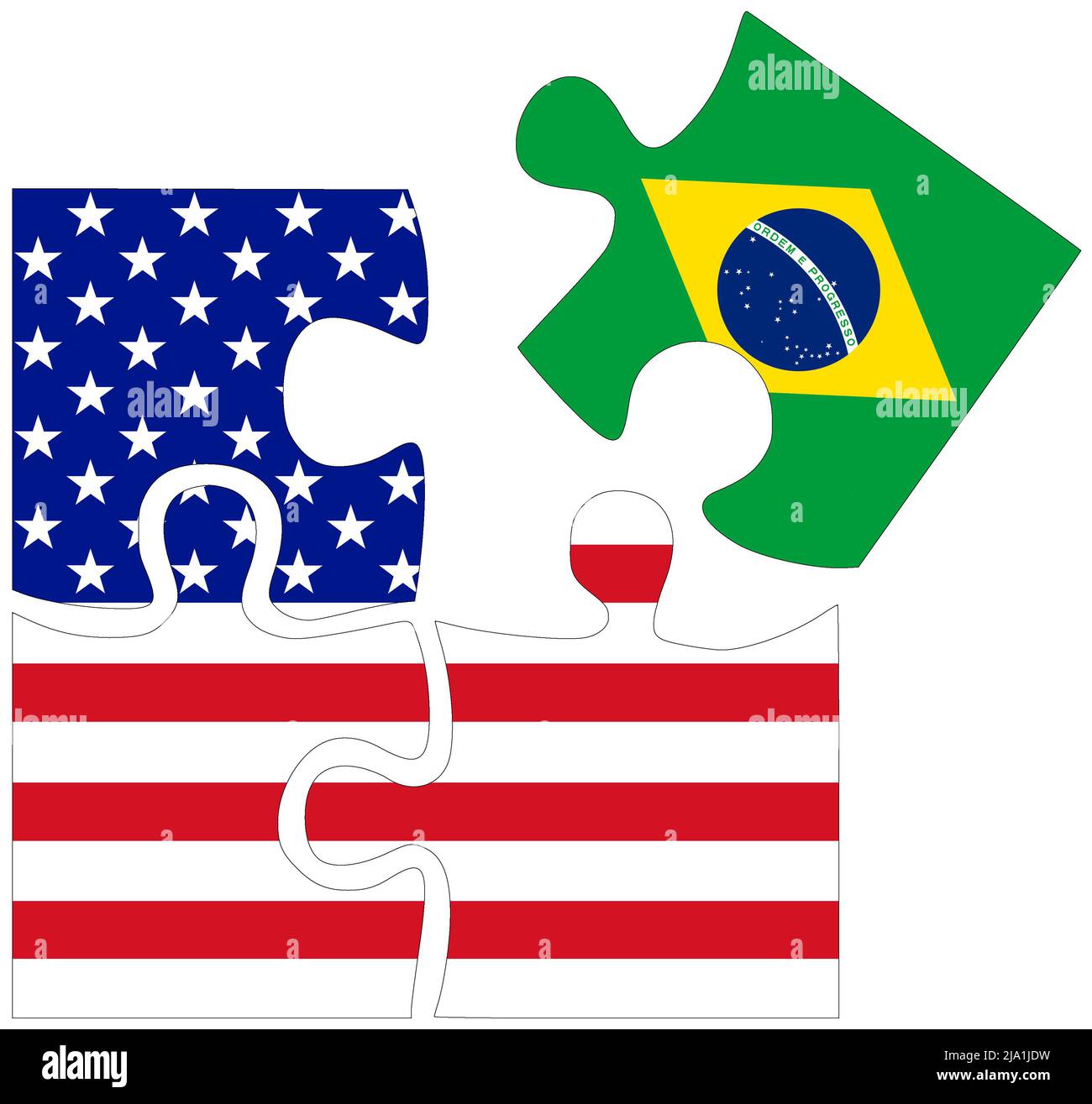 USA - Brazil : puzzle shapes with flags, symbol of agreement or friendship Stock Photo