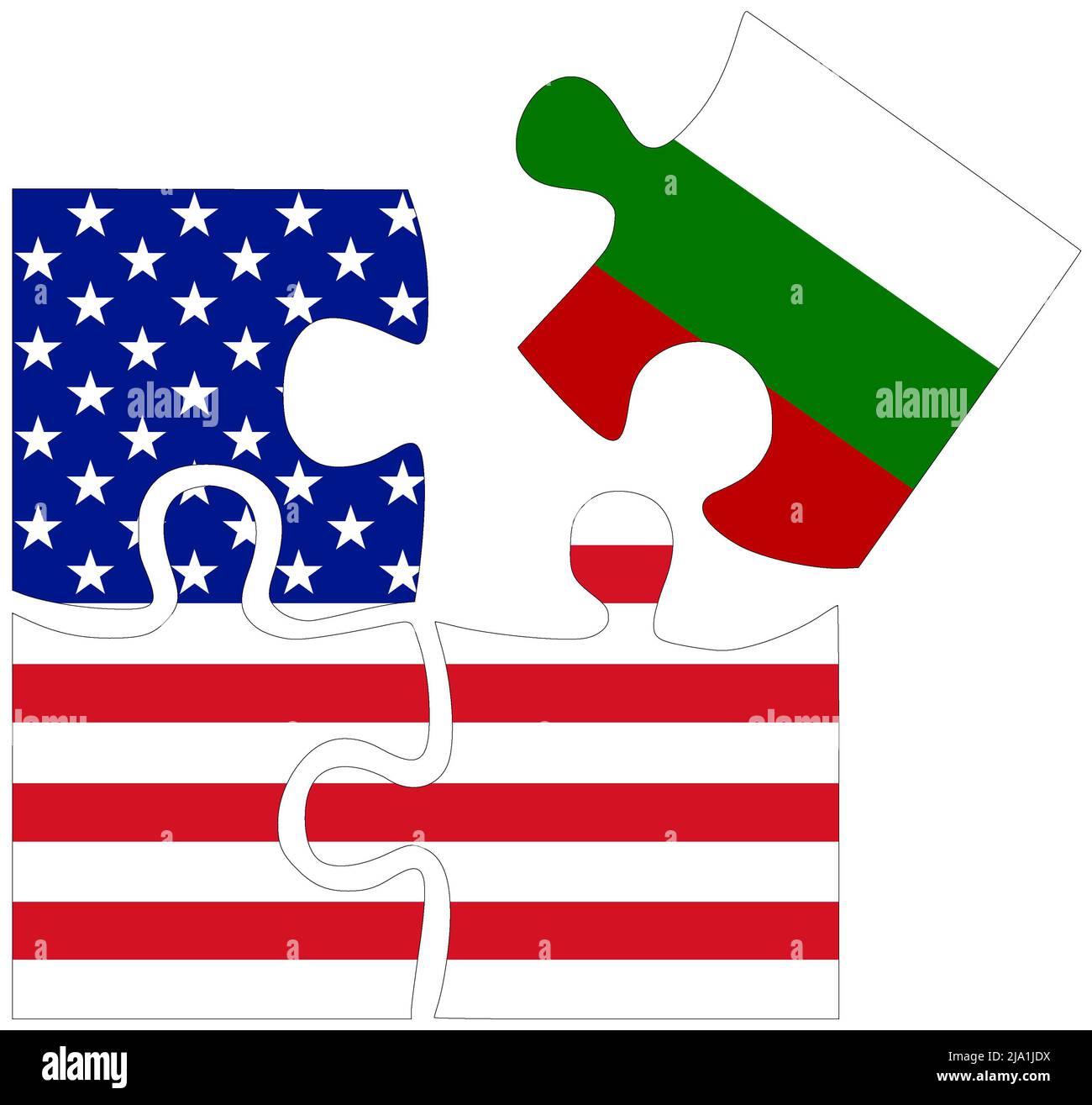 USA - Bulgaria : puzzle shapes with flags, symbol of agreement or friendship Stock Photo